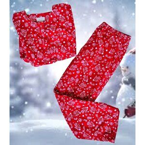 Vintage Jennifer Moore Christmas Pajamas Large Red 2 piece Fleece Loungewear